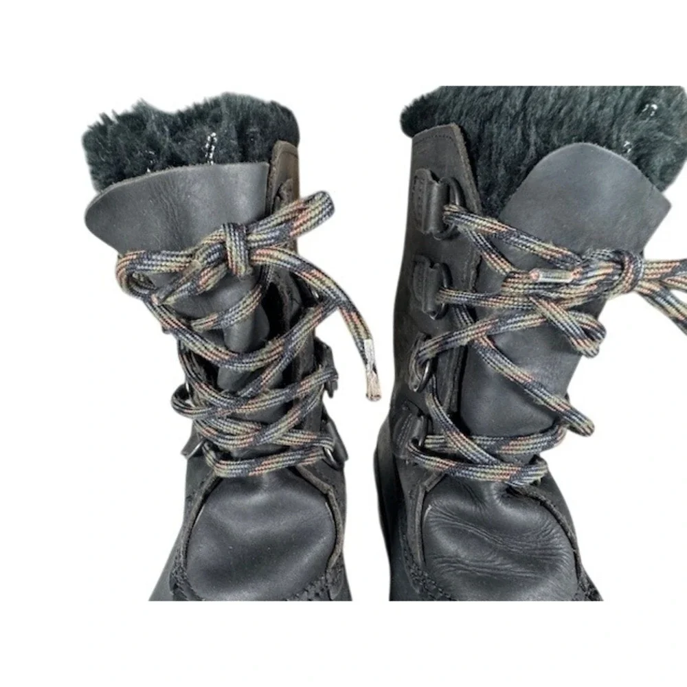 Sorel Badger Women's Black Leather Waterproof Winter Snow Boots Fur Lined - 7‎